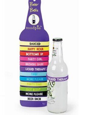 Set of 12 Silicone Beer Belts - Beer Bottle Markers by Mud Pie